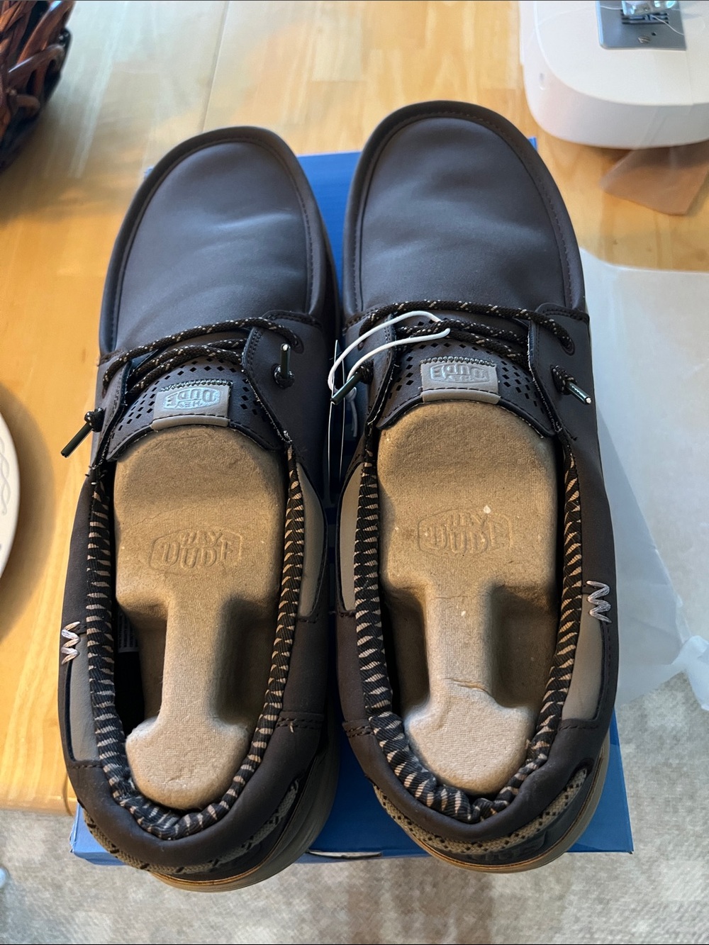 Hey Dude Men’s Dark Brown Slip-On Loafers with Black Trim